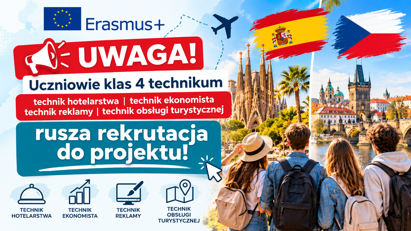 Uczniowie klas 4 technikum: technik hotelarstwa, technik ekonomista, technik reklamy oraz technik obsługi turystycznej rusza rekrutacja do projektu!